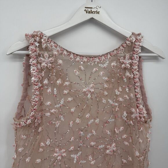Unbranded Vintage Pink Beaded Sheer Sleeveless Overlay Womens XS-S - Picture 2 of 16